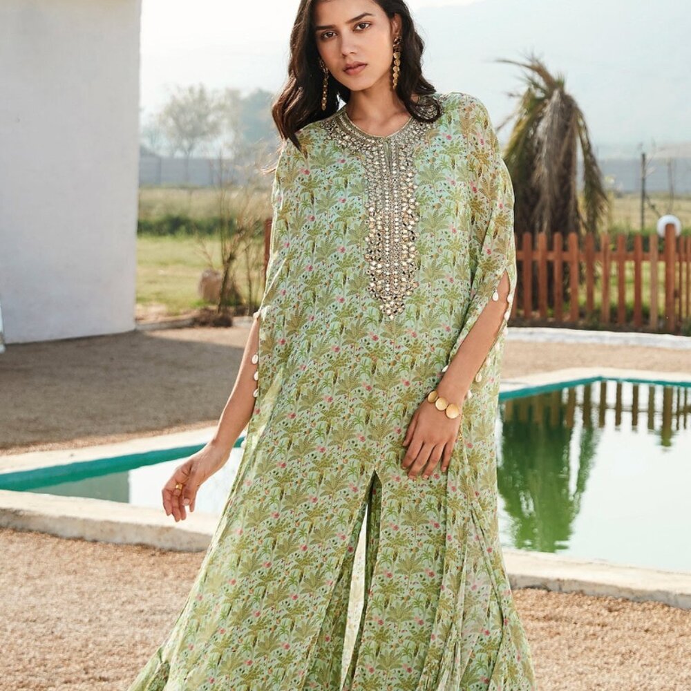 Tropical Trees Print Kaftan & Sharara Set - image 2